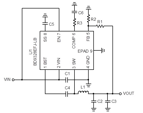 DC/DC降圧コンバータ リファレンス回路図: Vin=4.2V～18V, Iomax=2.0A